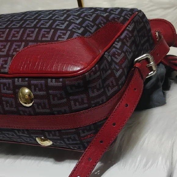 SALE! Fendi Zucchino Canvas Leather Purple/Red Color Combination 2Way & Dust Bag - Picture 9 of 16